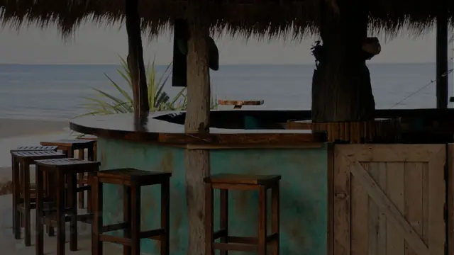 Bad music hurts business - an empty beach bar with its bar stools and no customers