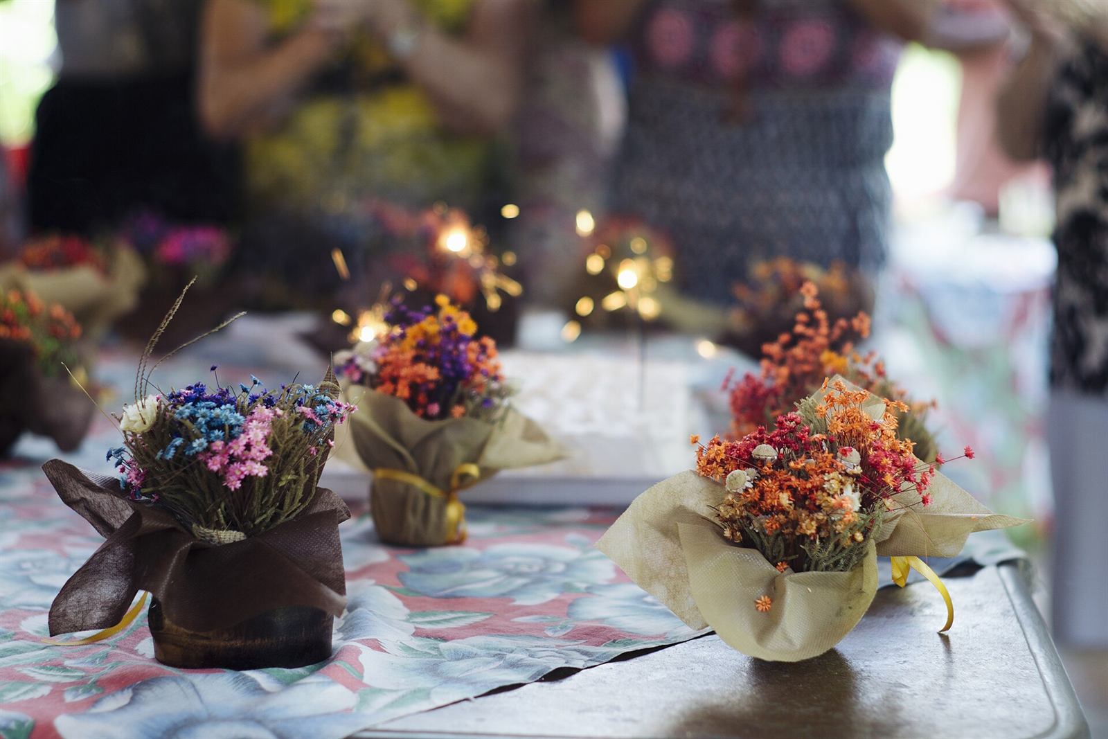 Flowers on a table at a birthday party